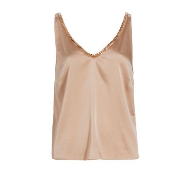 Generation Love Women's Medium Latte Beige Sleeveless Dallas Chain V-Neck Top - Picture 4 of 8